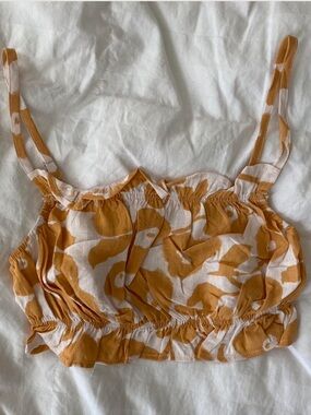 Floral Mustard Elastic-Band Crop Cami